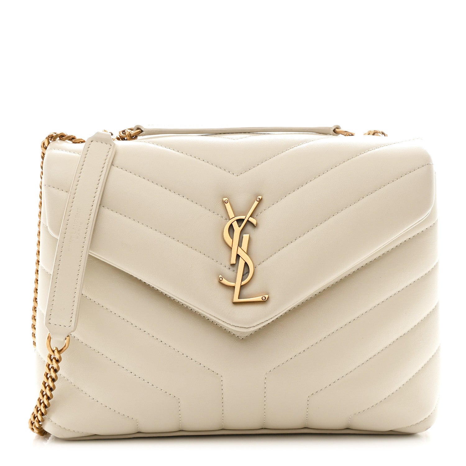 Saint Laurent Calfskin Y Quilted Monogram Small Loulou Chain Satchel Ivory 1 of 11
