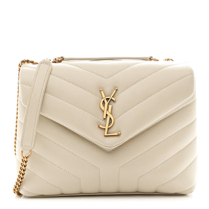 Saint Laurent Calfskin Y Quilted Monogram Small Loulou Chain Satchel Ivory 1 of 11