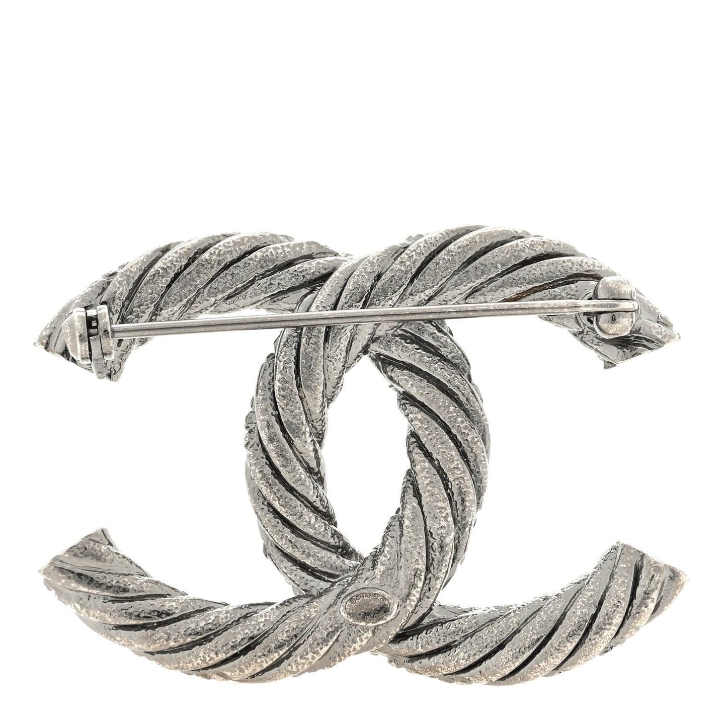 Crystal Twisted CC Brooch Silver