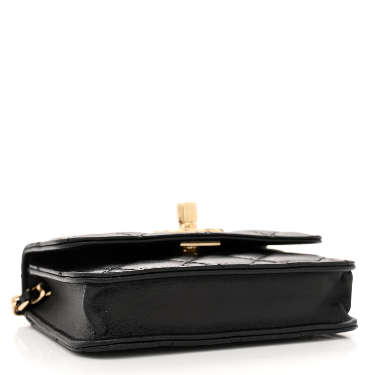 Lambskin Quilted Trendy CC Card Holder On Chain Black
