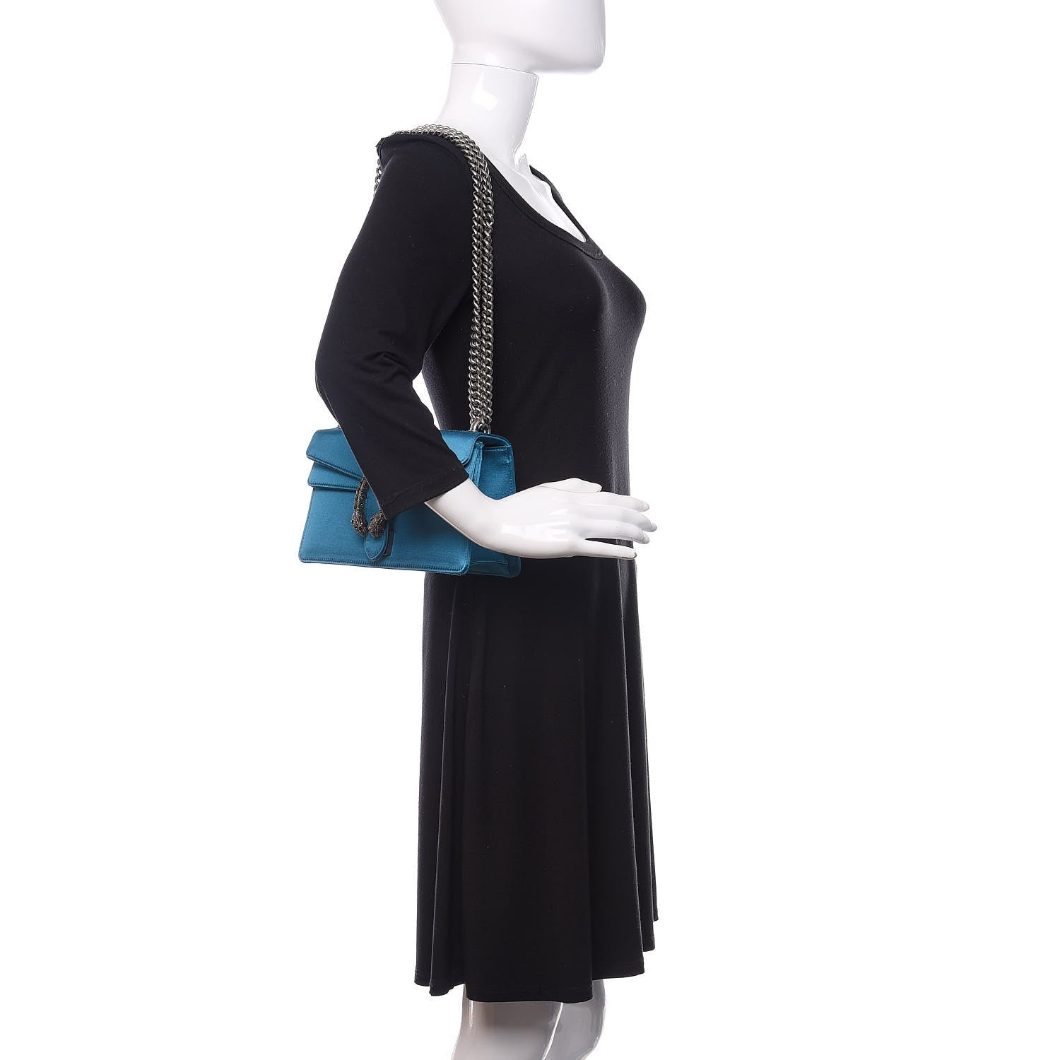 Gucci Satin Silk Crystal Small Dionysus Shoulder Bag Turchese Black Diamond 2 of 9