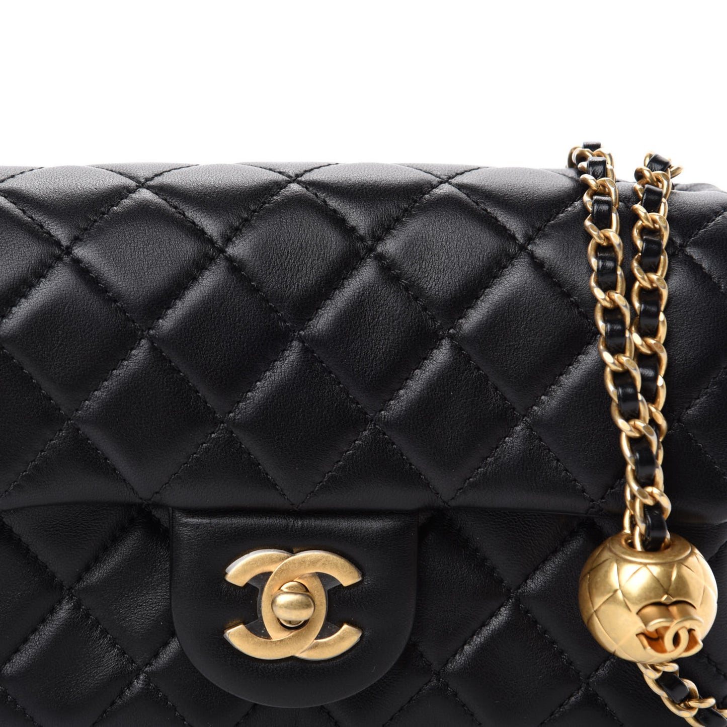 Lambskin Quilted Mini Rectangular Pearl Crush Flap Black