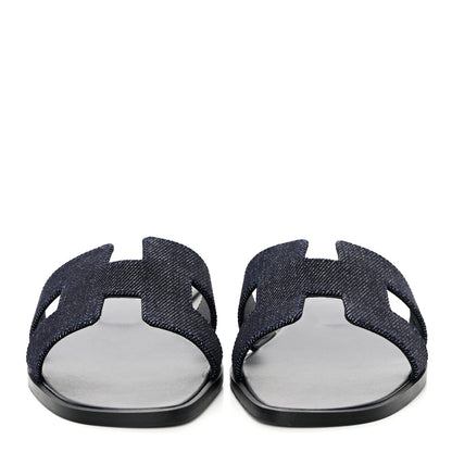 Hermes Denim Canvas Oran Sandals 37.5 Bleu Brut 2 of 11