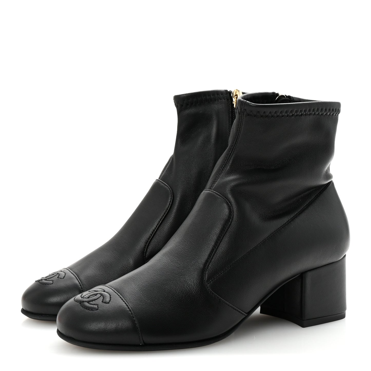 Stretch Lambskin Cap Toe CC Short Boots 35 Black