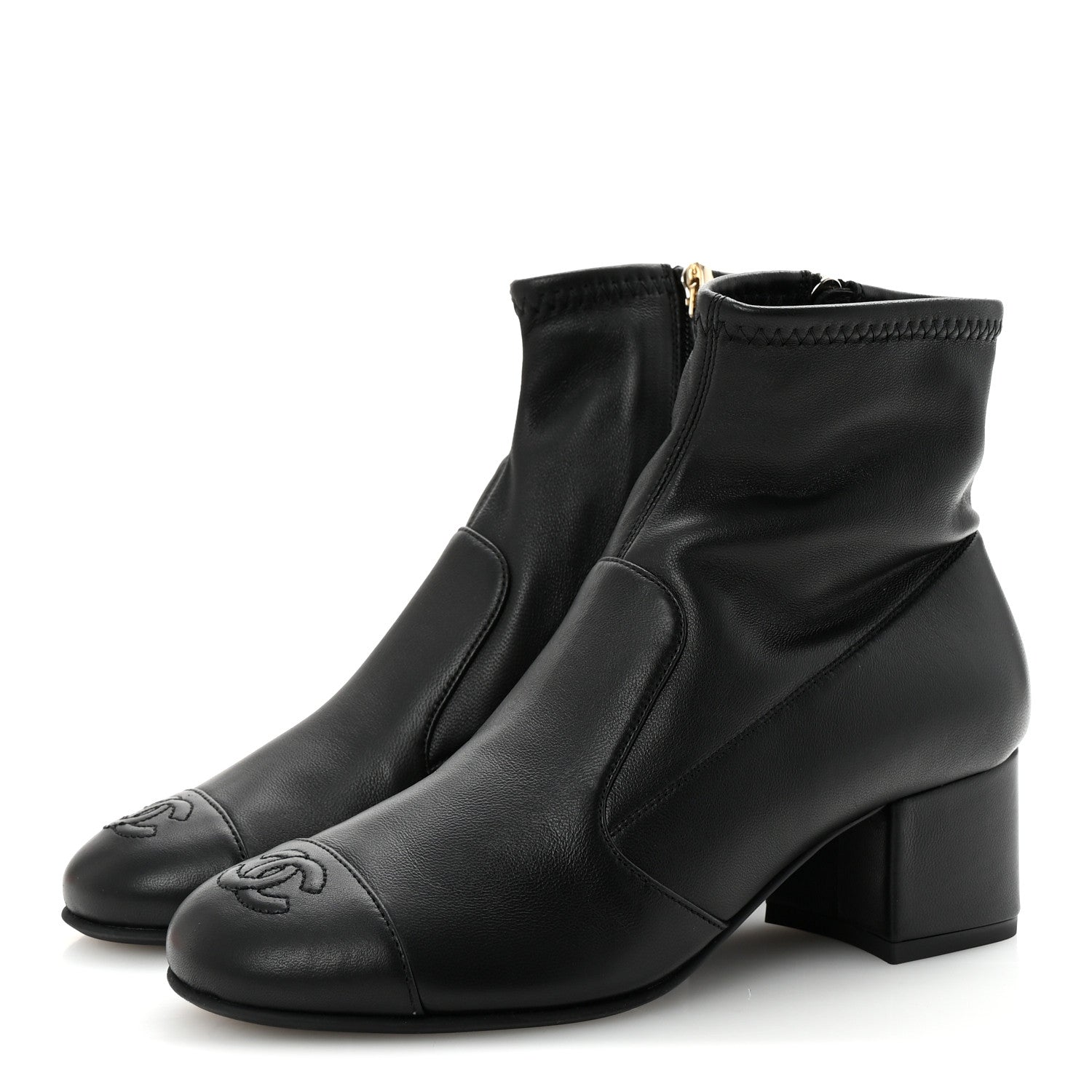 Chanel Stretch Lambskin Cap Toe CC Short Boots 35 Black 4 of 9