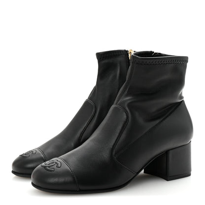 Chanel Stretch Lambskin Cap Toe CC Short Boots 35 Black 4 of 9