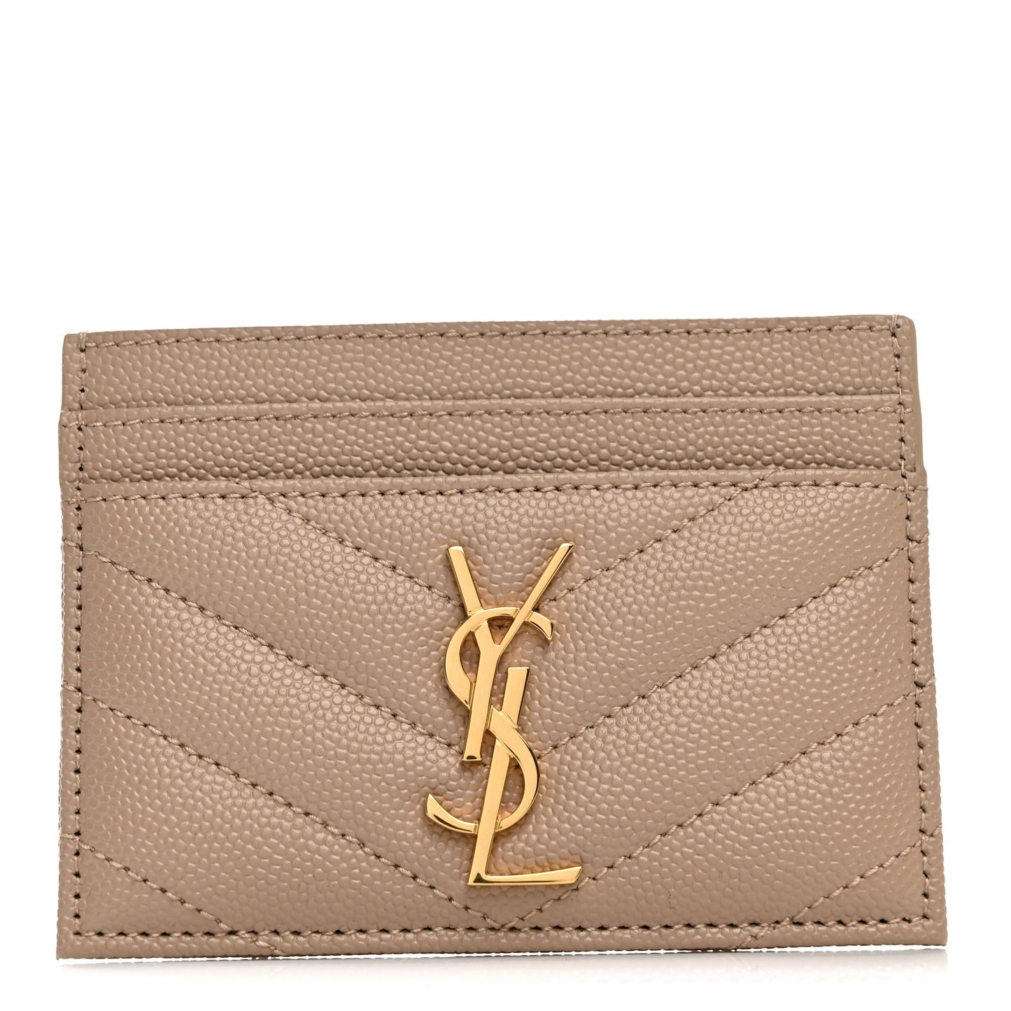 Grain De Poudre Matelasse Chevron Monogram Credit Card Case Dark Beige