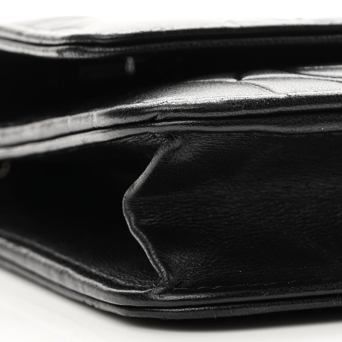 Lambskin Camellia Embossed Wallet on Chain WOC Black