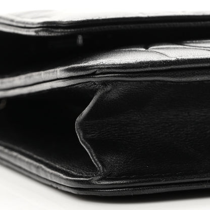 Chanel Lambskin Camellia Embossed Wallet on Chain WOC Black 10 of 12