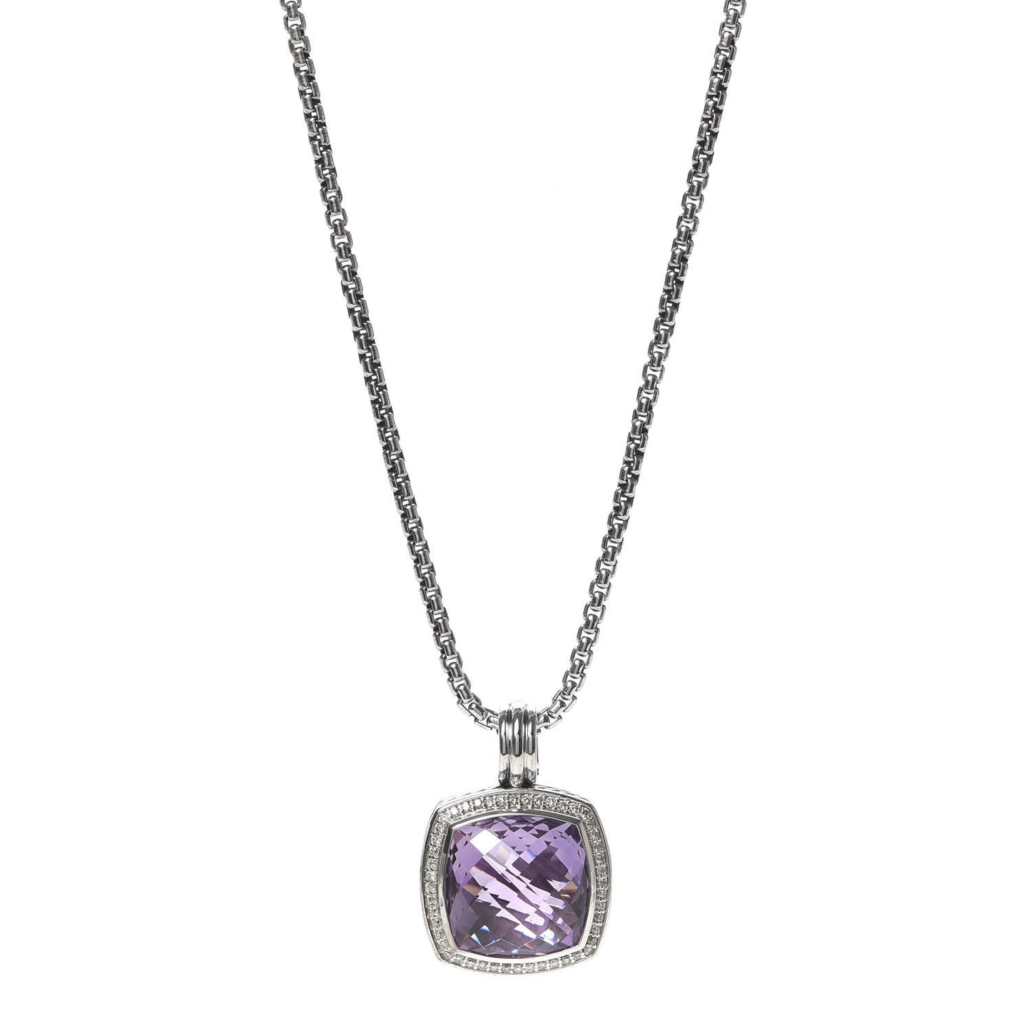 Sterling Silver Diamond Amethyst 17mm Albion Pendant Necklace