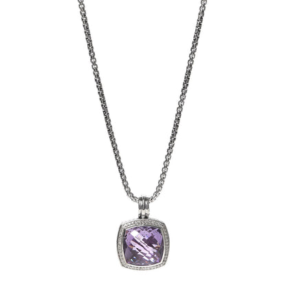 David Yurman Sterling Silver Diamond Amethyst 17mm Albion Pendant Necklace 1 of 5