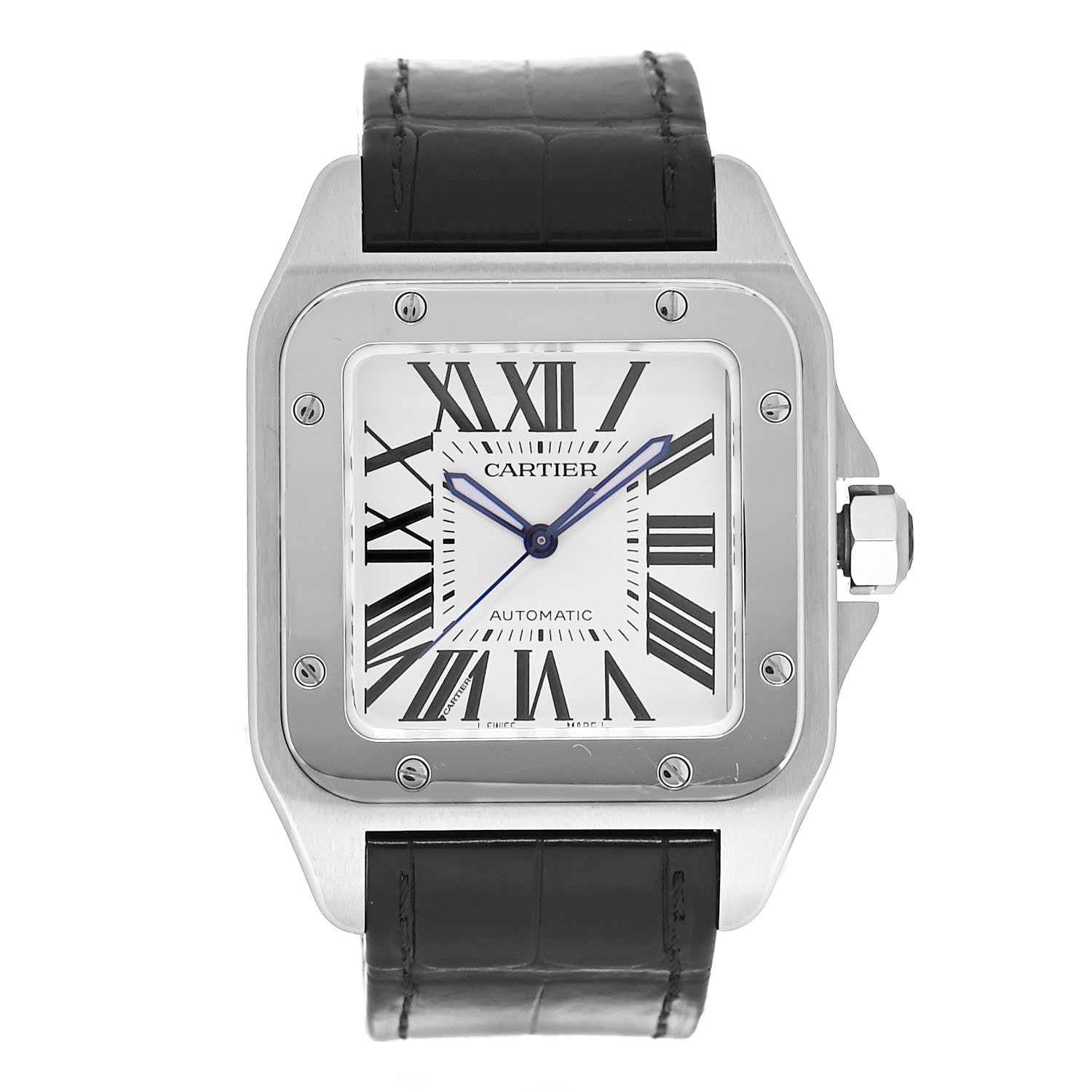 Cartier Stainless Steel Alligator 38mm Santos 100 Automatic Watch 1 of 5