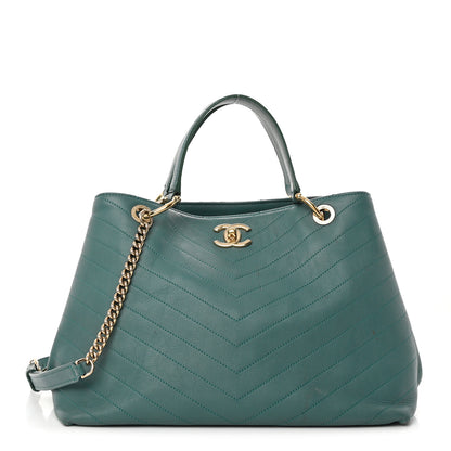 Chanel Calfskin Stitched Large Chevron Chic Shopping Bag Blue 1 of 19