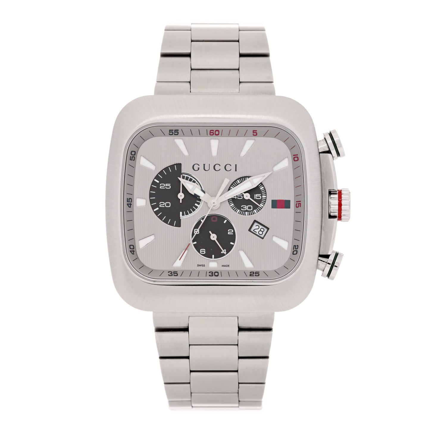 Stainless Steel 44mm G Coupe Square Chronograph Quartz Watch Silver