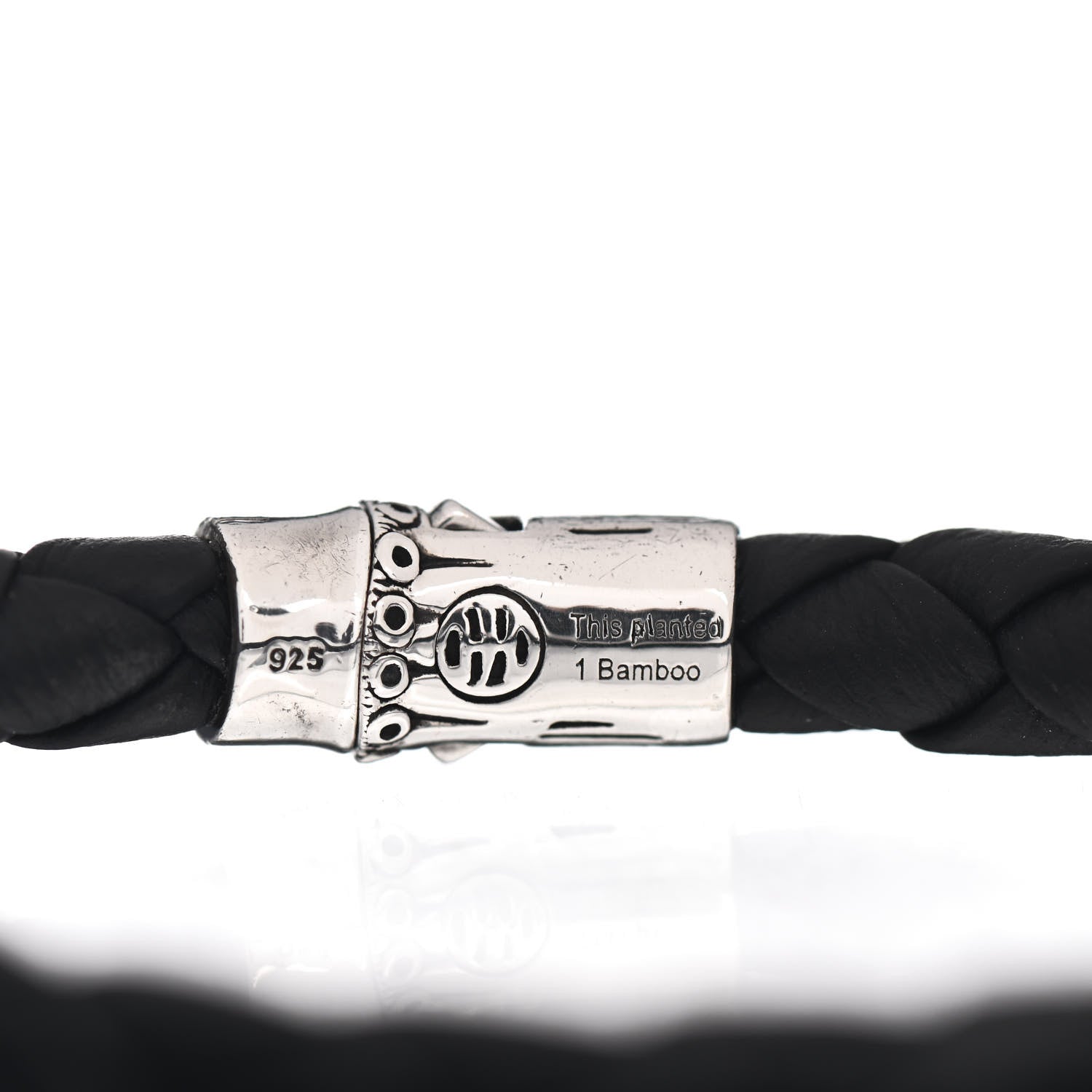 John Hardy Sterling Silver Leather 8mm Braided Bamboo Station Bracelet Black 4 of 4