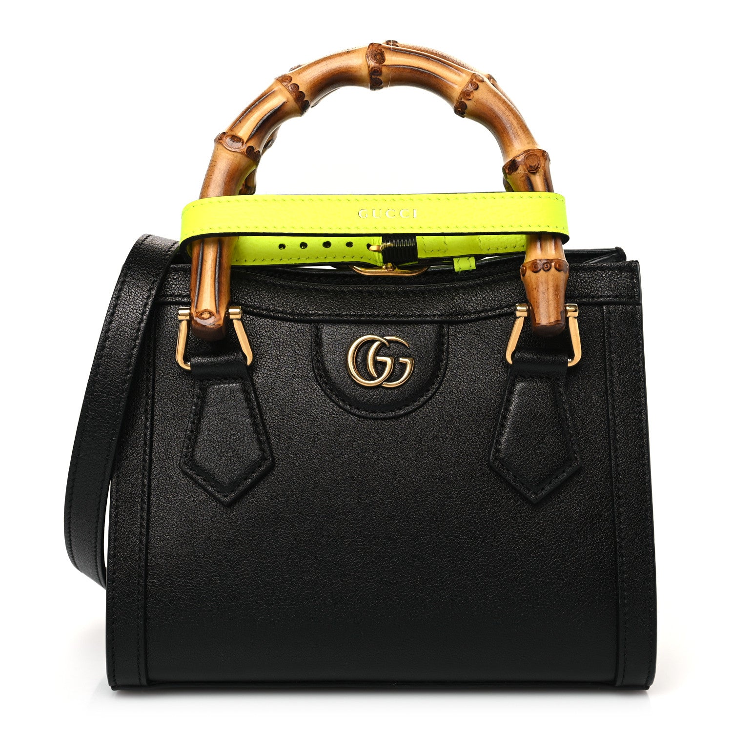 Gucci Wonka Grain Calfskin Mini Diana Tote Bag Black Yellow Fluo 1 of 9