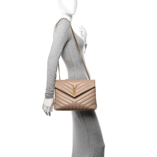 Calfskin Y Quilted Monogram Medium Loulou Chain Satchel Nude Powder