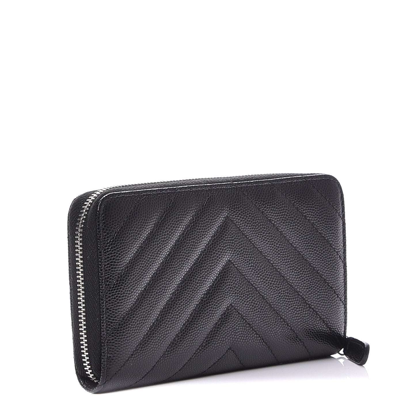 Caviar Chevron Quilted Small Zip Around Wallet Black