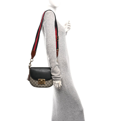 Gucci GG Supreme Monogram Web Medium Padlock Messenger Shoulder Bag Black 2 of 17