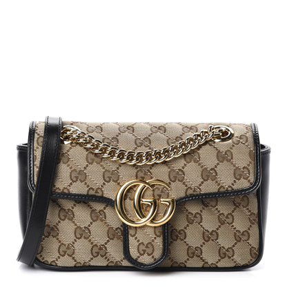 Gucci Monogram Matelasse Diagonal Mini GG Marmont Shoulder Bag Beige Black 1 of 10