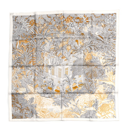 Hermes Silk Faubourg Tropical Scarf 90 Sepia White Caramel 1 of 14