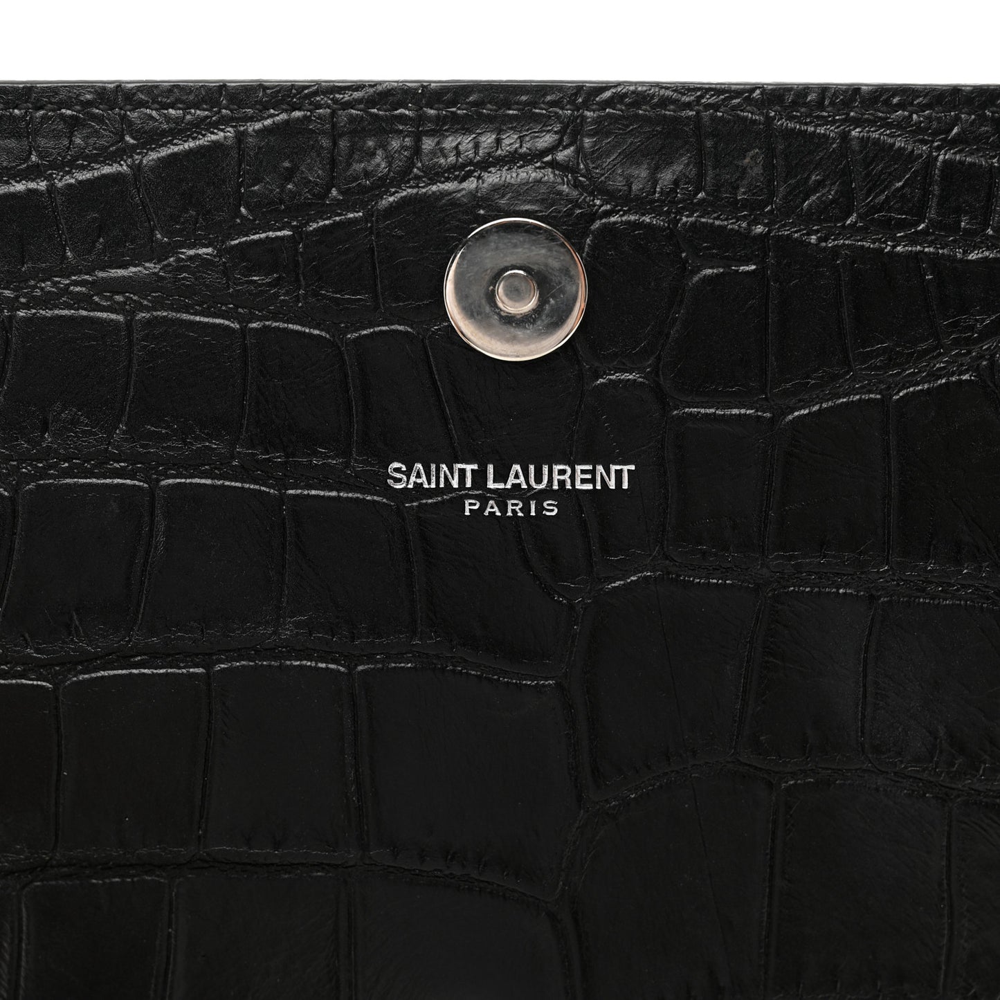 Calfskin Crocodile Embossed Classic Kate Monogram Clutch Black