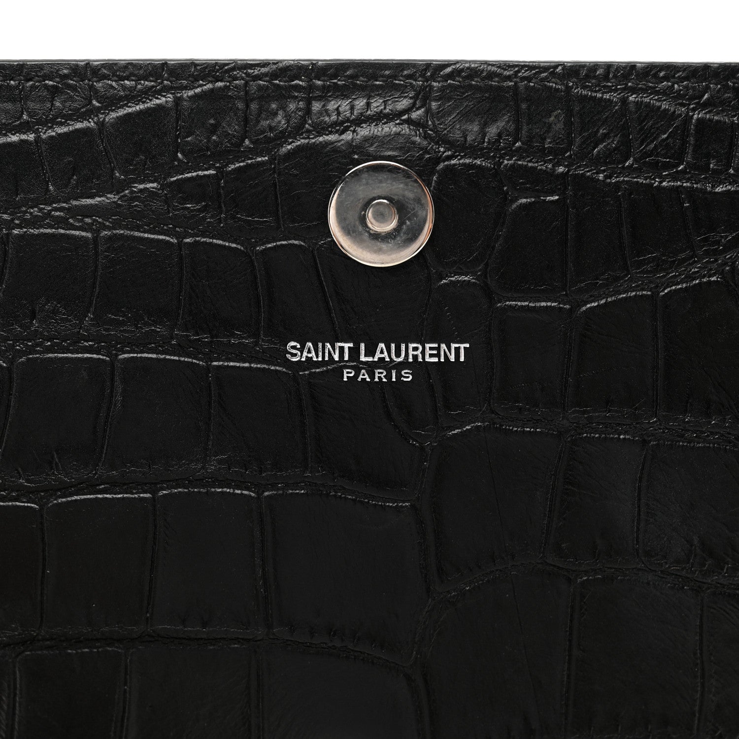 Saint Laurent Calfskin Crocodile Embossed Classic Kate Monogram Clutch Black 7 of 9