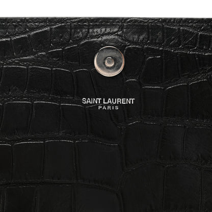 Saint Laurent Calfskin Crocodile Embossed Classic Kate Monogram Clutch Black 7 of 9