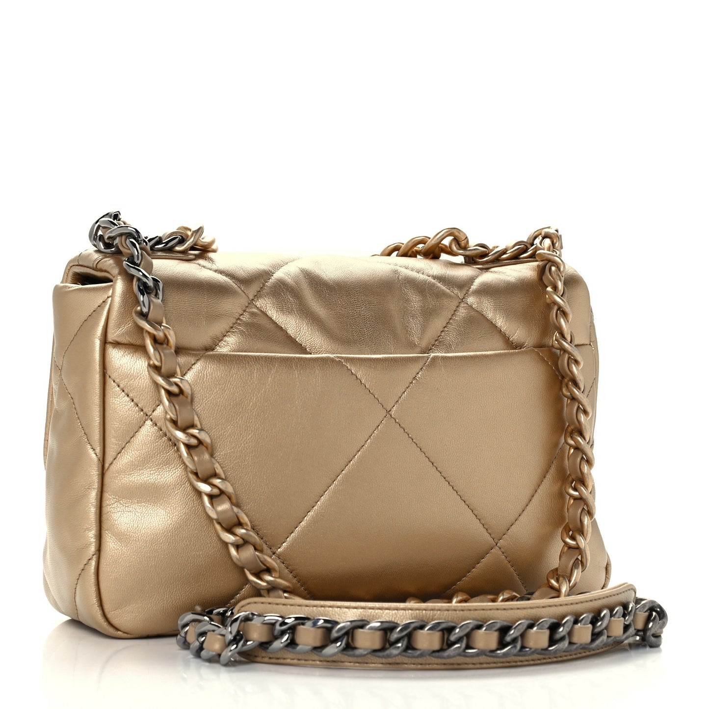 Metallic Lambskin Quilted Medium Chanel 19 Flap Gold