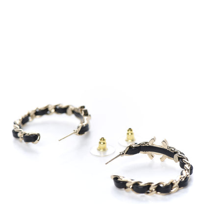 Chanel Lambskin CC Turnlock Chain Hoop Earrings Gold Black 4 of 6