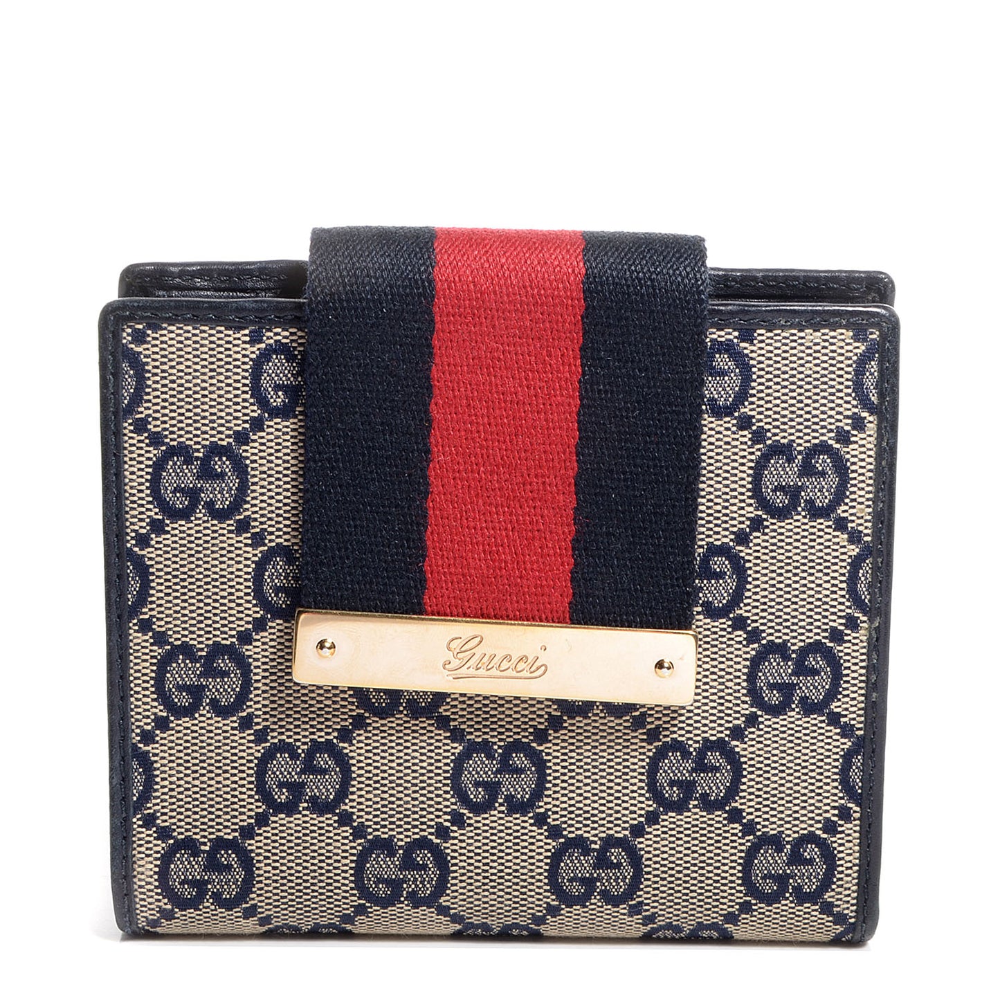 Monogram Selleria Calfskin Web Ladies Web French Wallet Beige Blue