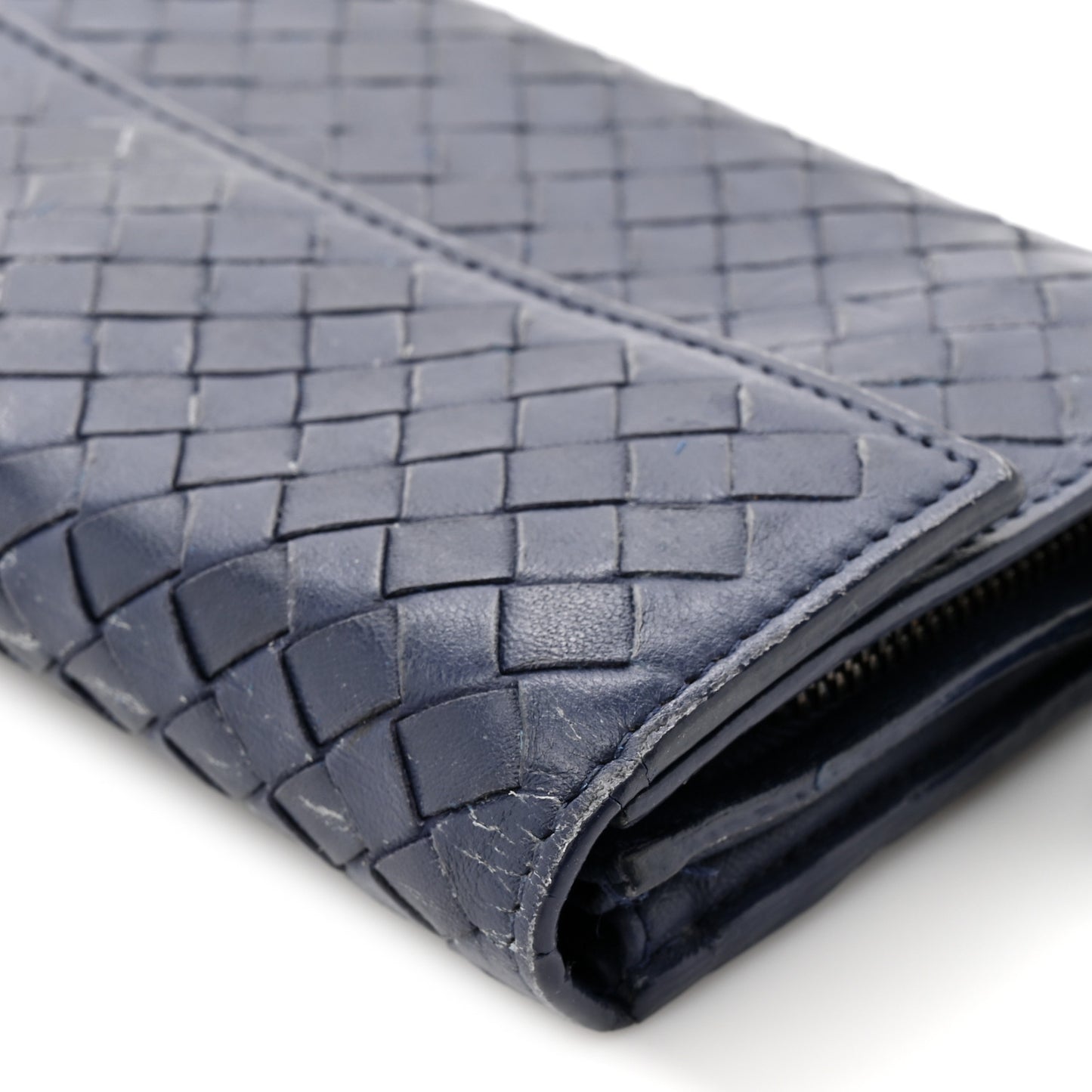 Nappa Intrecciato Continental Flap Wallet Dark Blue