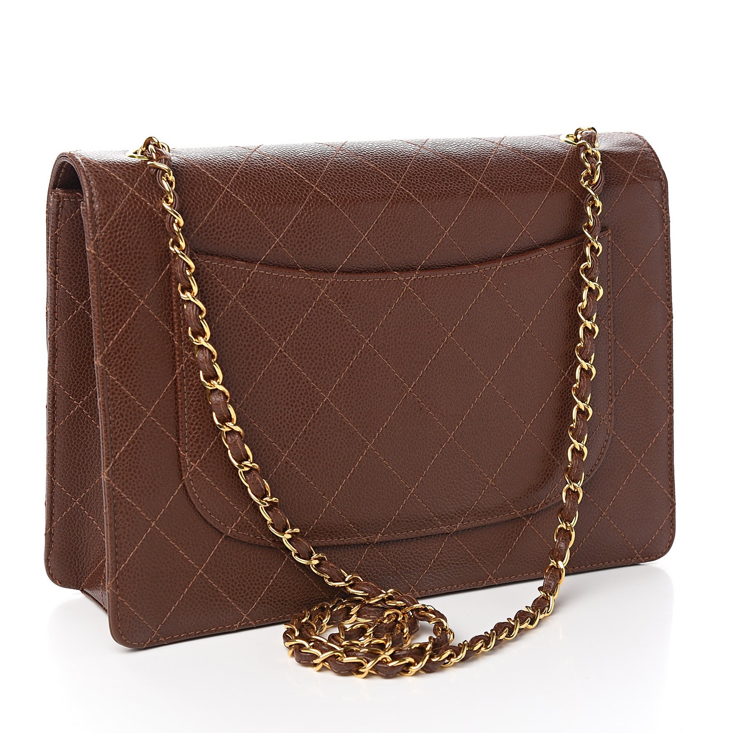 Caviar Stitch Jumbo Single Flap Brown