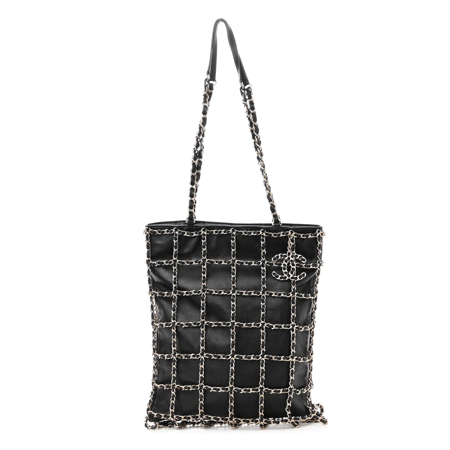 Lambskin Large Shopping Chain Tote Black
