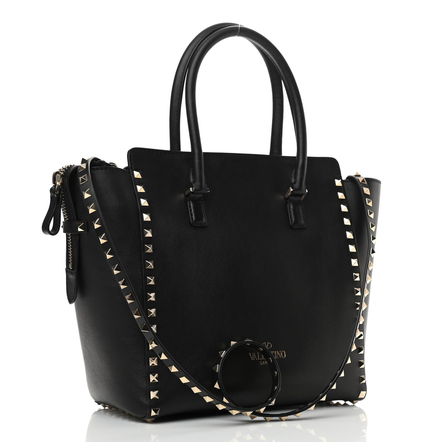 Valentino Garavani Vitello Rockstud Double Handle Tote Black 3 of 13