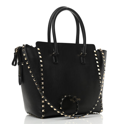 Valentino Garavani Vitello Rockstud Double Handle Tote Black 3 of 13