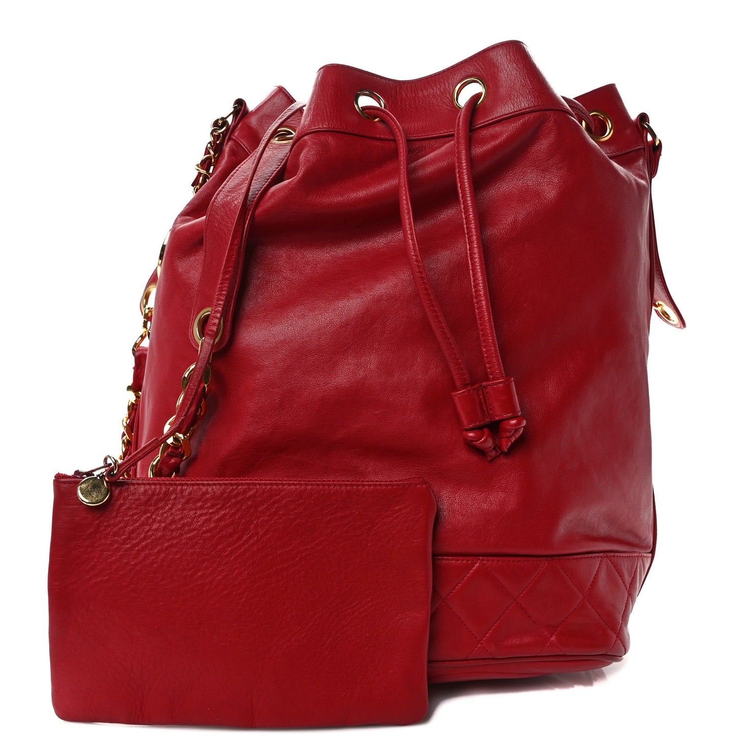 Lambskin CC Drawstring Shoulder Bag Red