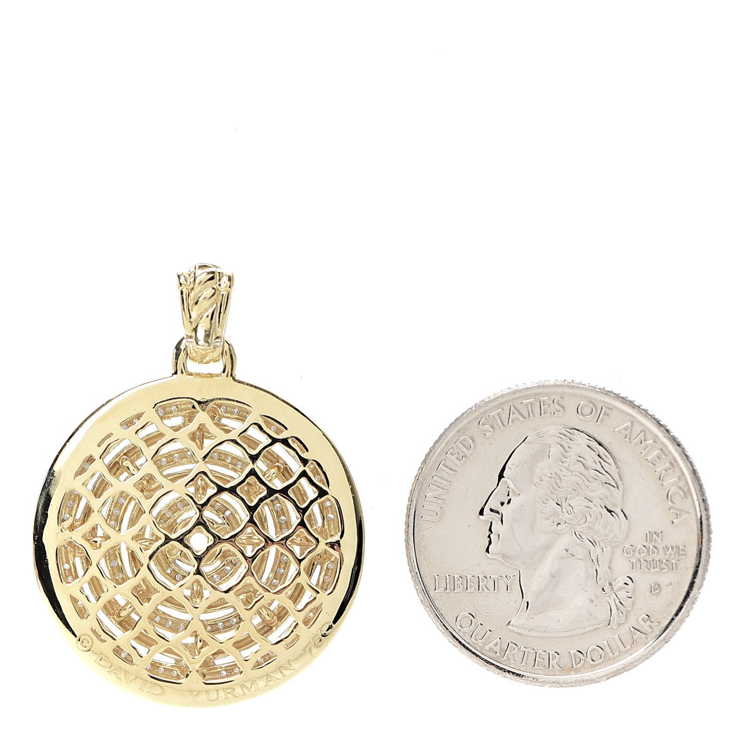 David Yurman 18K Yellow Gold Diamond Labyrinth Disc Enhancer Pendant 2 of 3