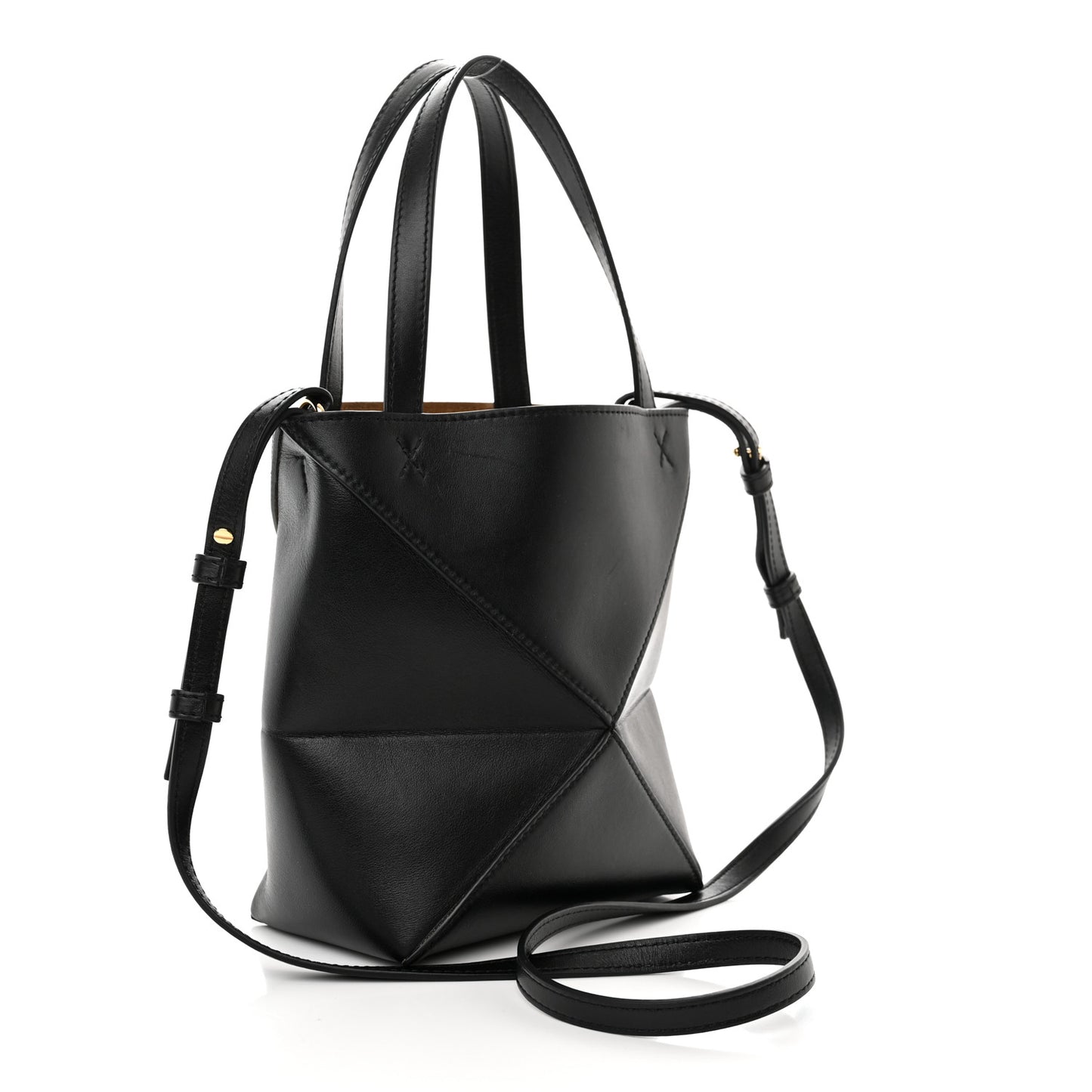 Shiny Calfskin Mini Puzzle Fold Tote Black