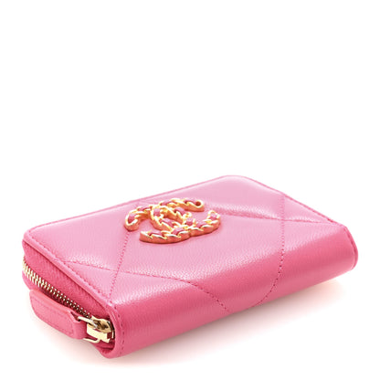 Chanel Shiny Goatskin Quilted Chanel 19 Zip Around Coin Purse Wallet Dark Pink 4 of 7