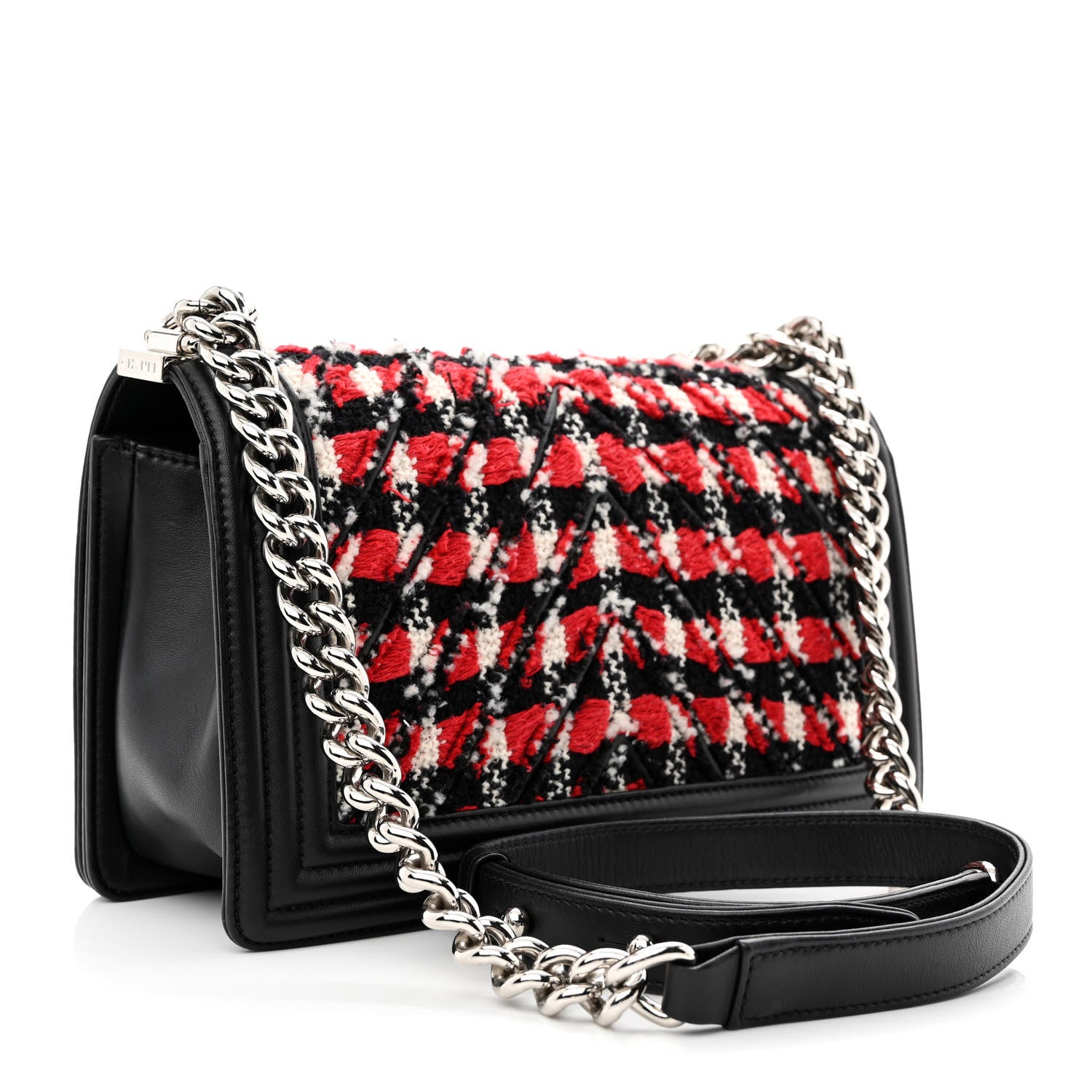 Chanel Lambskin Tweed Woven Medium Chevron Boy Flap Red White Black 3 of 11