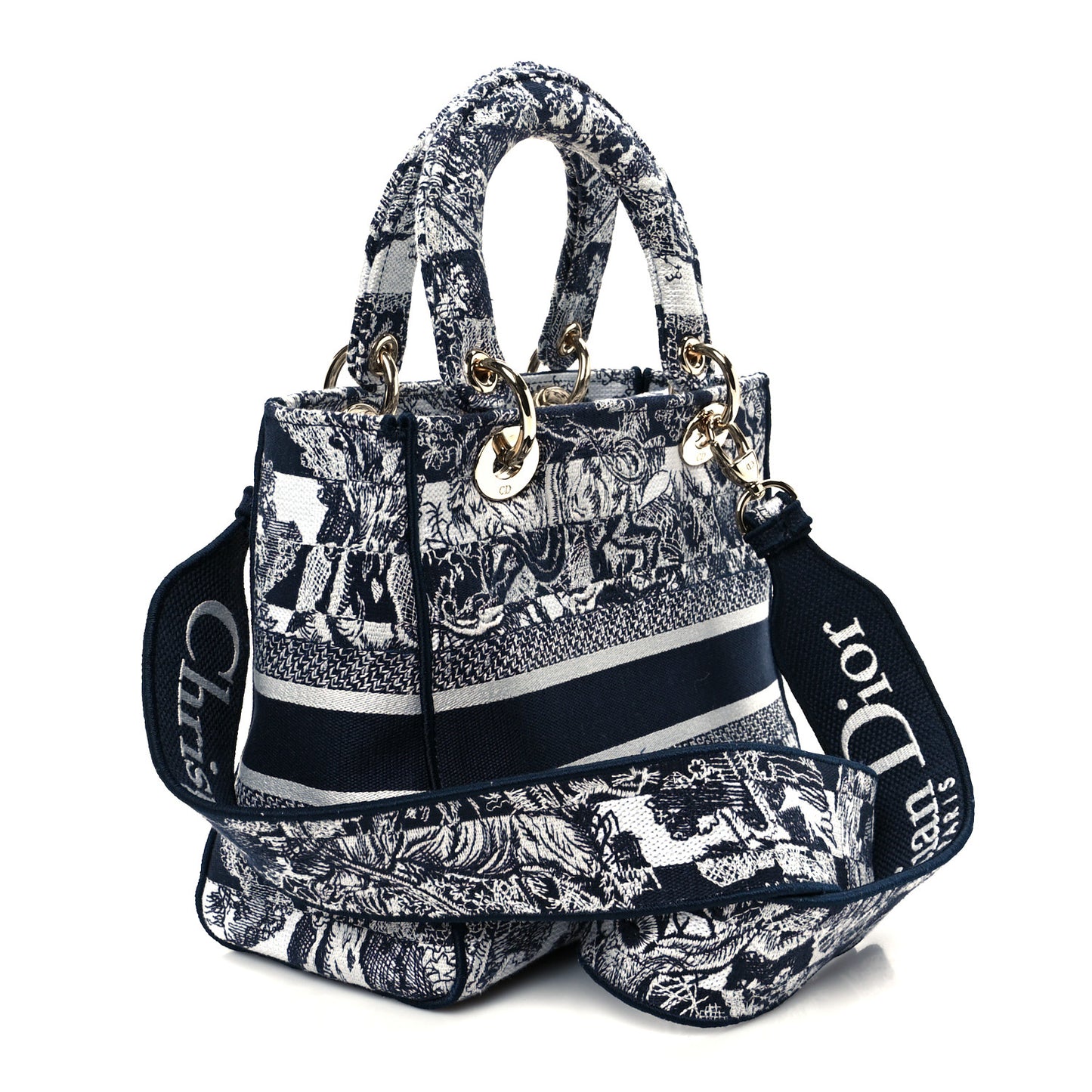 Canvas Reverse Striped Toile De Jouy Embroidered Medium Lady D-Lite Navy