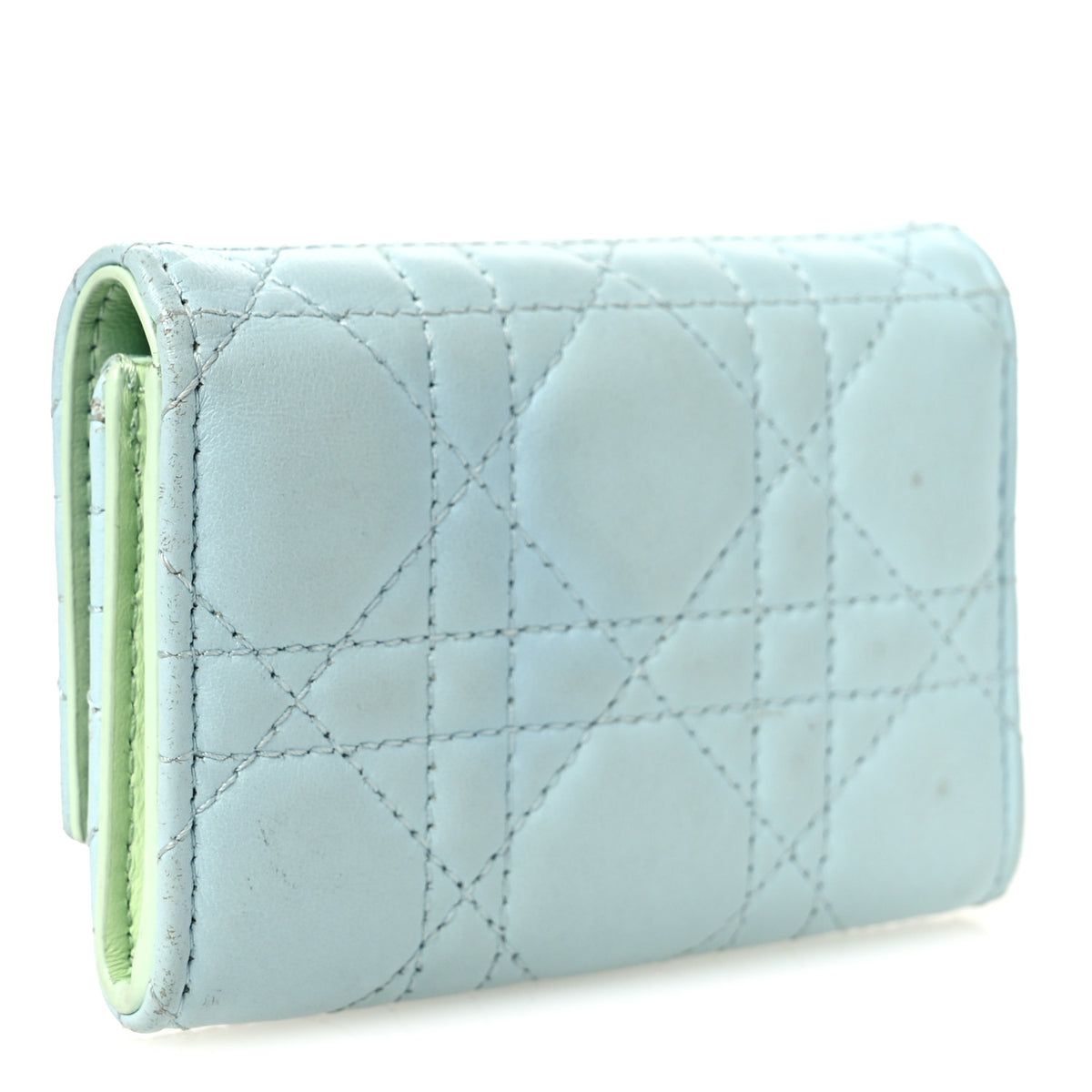Lambskin Cannage Miss Dior Glycine Wallet Blue Green