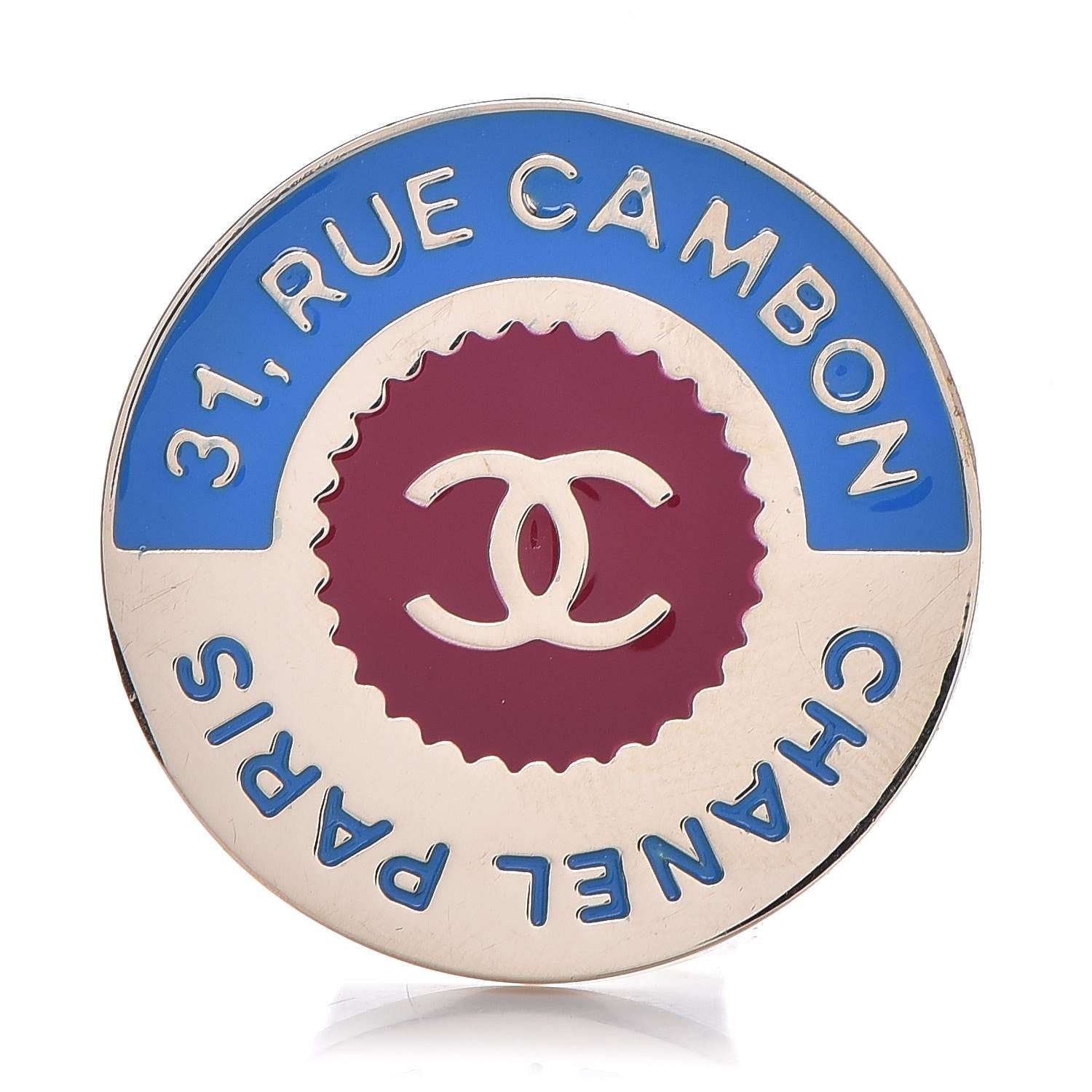 Chanel Enamel Rue Cambon CC Pin Brooch Blue Red Gold 1 of 5