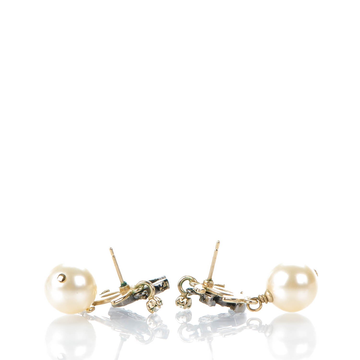 Chanel Crystal Pearl CC Drop Earrings Silver 3 of 6