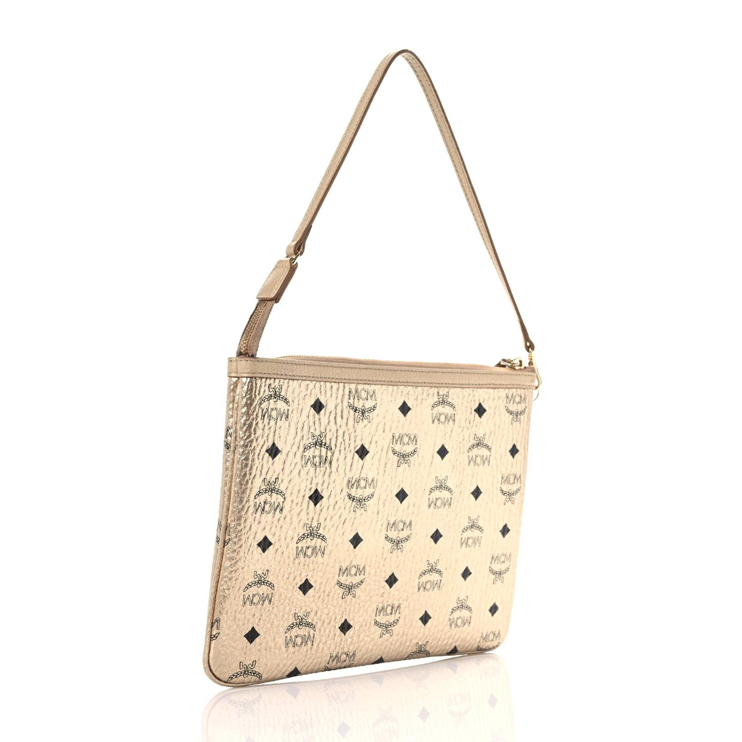 MCM Metallic Visetos Liz Shopper Tote Pouch Gold 3 of 10