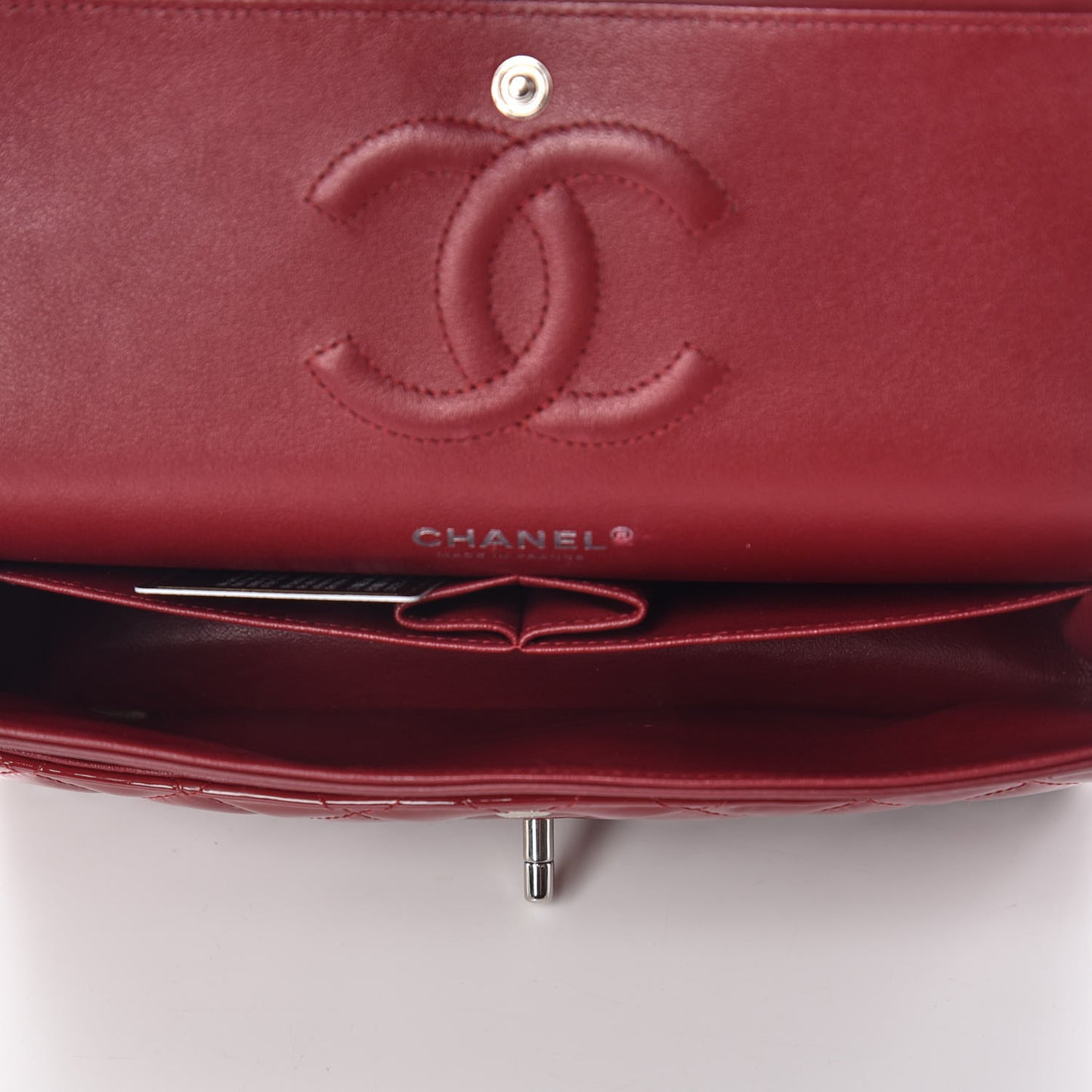 Patent Calfskin Quilted Medium Double Flap Burgundy