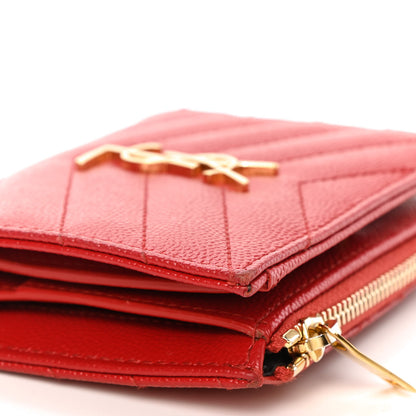 Saint Laurent Grain De Poudre Matelasse Chevron Monogram Zipped Card Case Bandana Red 8 of 8