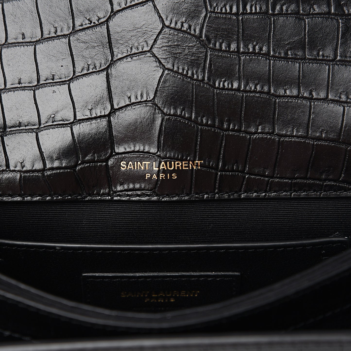 Calfskin Crocodile Embossed Small Monogram Sunset Black
