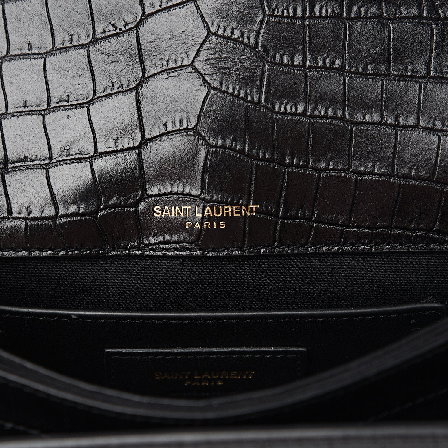 Saint Laurent Calfskin Crocodile Embossed Small Monogram Sunset Black 5 of 9